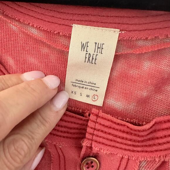 Free People We The Free Red Arcadia Henley Top Size Large - Picture 9 of 9